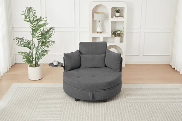 English Elm Dark Grey Circular Tufted Sofa with Swivel Table and Hidden Under Seat Storage W3985P519380