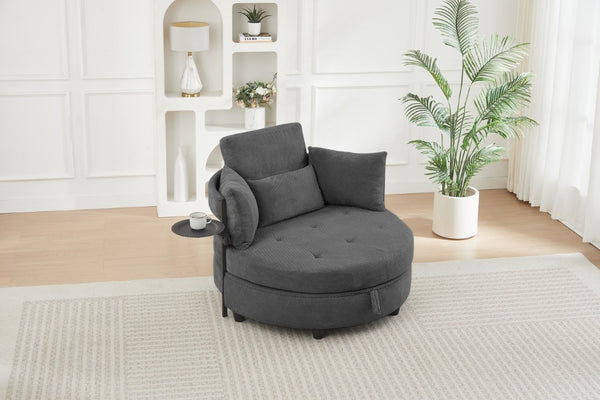 English Elm Dark Grey Circular Tufted Sofa with Swivel Table and Hidden Under Seat Storage W3985P519380