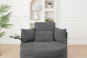 English Elm Dark Grey Circular Tufted Sofa with Swivel Table and Hidden Under Seat Storage W3985P519380