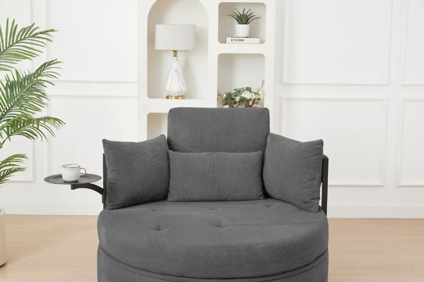 English Elm Dark Grey Circular Tufted Sofa with Swivel Table and Hidden Under Seat Storage W3985P519380