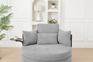 English Elm Light Grey Tufted Round Sofa with Swivel Table Storage and Four Cushions Included W3985P519381