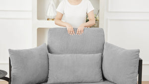 English Elm Light Grey Tufted Round Sofa with Swivel Table Storage and Four Cushions Included W3985P519381