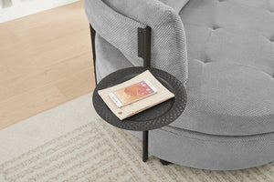 English Elm Light Grey Tufted Round Sofa with Swivel Table Storage and Four Cushions Included W3985P519381
