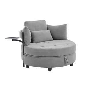 English Elm Light Grey Tufted Round Sofa with Swivel Table Storage and Four Cushions Included W3985P519381