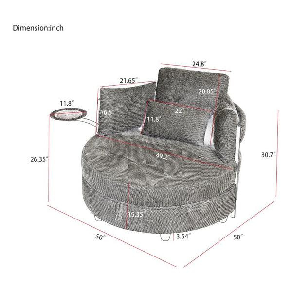 English Elm Light Grey Tufted Round Sofa with Swivel Table Storage and Four Cushions Included W3985P519381