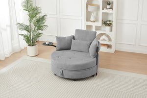 English Elm Light Grey Tufted Round Sofa with Swivel Table Storage and Four Cushions Included W3985P519381