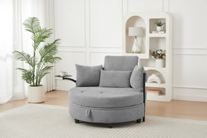 English Elm Light Grey Tufted Round Sofa with Swivel Table Storage and Four Cushions Included W3985P519381