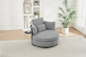 English Elm Light Grey Tufted Round Sofa with Swivel Table Storage and Four Cushions Included W3985P519381