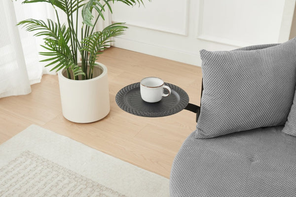 English Elm Light Grey Tufted Round Sofa with Swivel Table Storage and Four Cushions Included W3985P519381