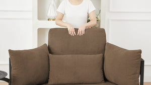English Elm Coffee Round Tufted Sofa with Swivel Side Table Built-In Storage and Four Cushions W3985P519382