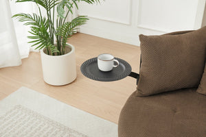 English Elm Coffee Round Tufted Sofa with Swivel Side Table Built-In Storage and Four Cushions W3985P519382