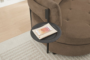 English Elm Coffee Round Tufted Sofa with Swivel Side Table Built-In Storage and Four Cushions W3985P519382