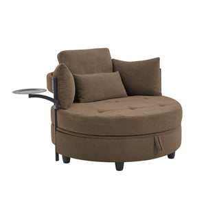 English Elm Coffee Round Tufted Sofa with Swivel Side Table Built-In Storage and Four Cushions W3985P519382