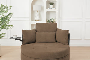 English Elm Coffee Round Tufted Sofa with Swivel Side Table Built-In Storage and Four Cushions W3985P519382