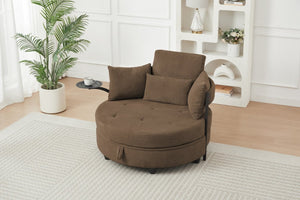 English Elm Coffee Round Tufted Sofa with Swivel Side Table Built-In Storage and Four Cushions W3985P519382