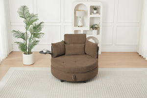 English Elm Coffee Round Tufted Sofa with Swivel Side Table Built-In Storage and Four Cushions W3985P519382