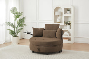 English Elm Coffee Round Tufted Sofa with Swivel Side Table Built-In Storage and Four Cushions W3985P519382