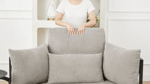English Elm Khaki Round Sofa with Tufted Cushions Swivel Table and Built-In Storage Compartment W3985P519383