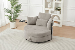 English Elm Khaki Round Sofa with Tufted Cushions Swivel Table and Built-In Storage Compartment W3985P519383