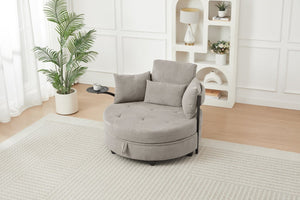 English Elm Khaki Round Sofa with Tufted Cushions Swivel Table and Built-In Storage Compartment W3985P519383