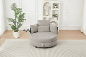 English Elm Khaki Round Sofa with Tufted Cushions Swivel Table and Built-In Storage Compartment W3985P519383