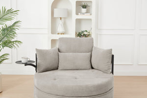English Elm Khaki Round Sofa with Tufted Cushions Swivel Table and Built-In Storage Compartment W3985P519383