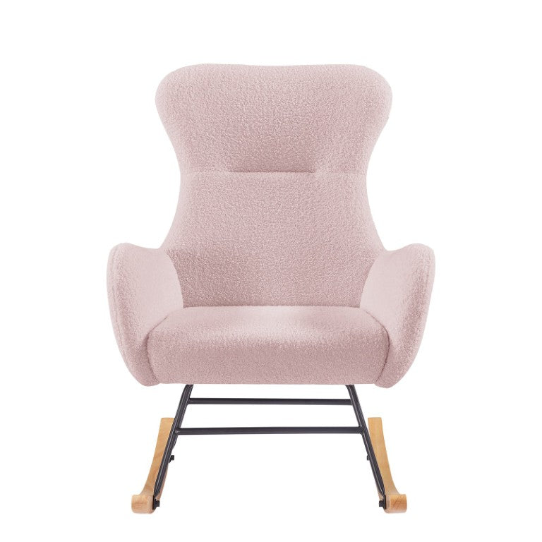 English Elm Pink Teddy Plush Rocking Armchair with High Back Support for Nursery and Bedroom W3985P575805