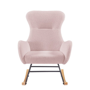 English Elm Pink Teddy Plush Rocking Armchair with High Back Support for Nursery and Bedroom W3985P575805