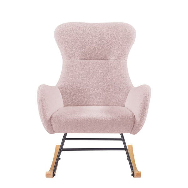 English Elm Pink Teddy Plush Rocking Armchair with High Back Support for Nursery and Bedroom W3985P575805