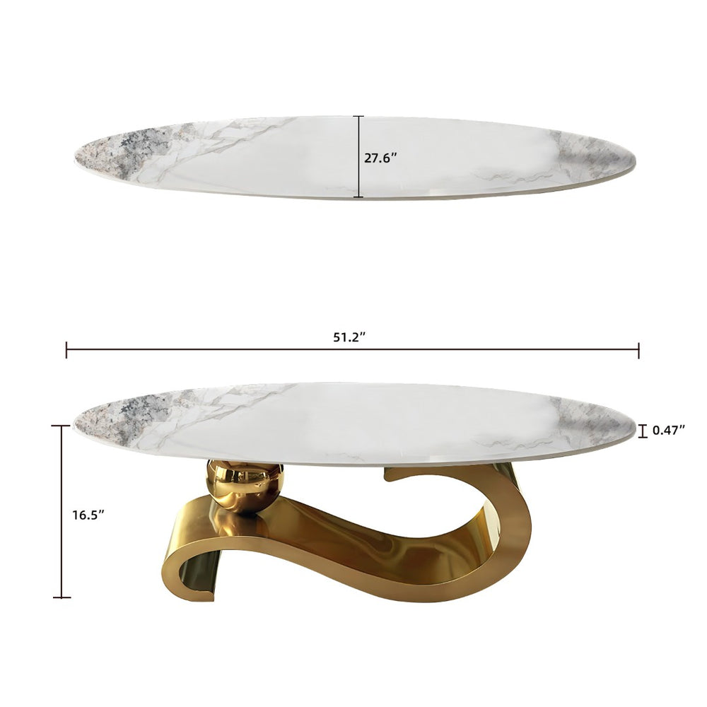 English Elm Gold Brushed Stainless Pedestal Coffee Table with Sintered Stone Marble Surface W3985S00025
