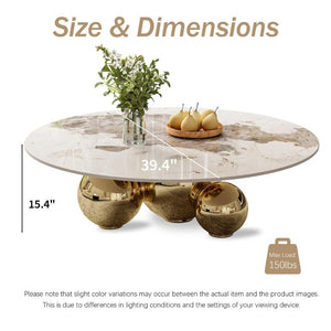 English Elm Gold Pedestal Round Coffee Table Sintered Stone Faux Marble Top Glam Living Room W3985S00031