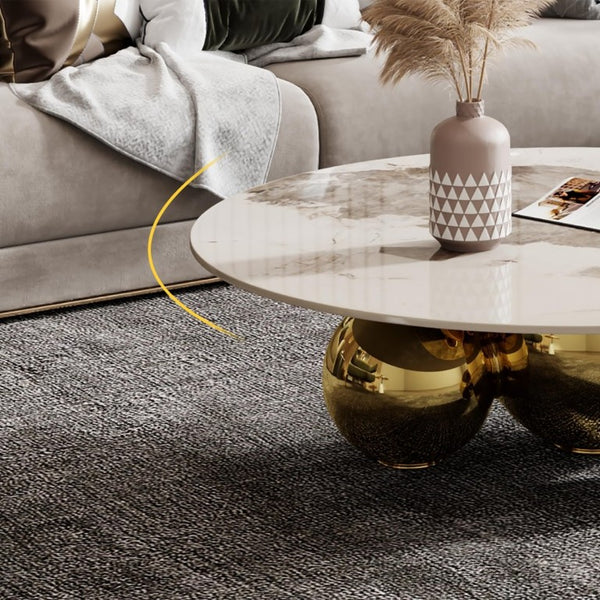 English Elm Gold Pedestal Round Coffee Table Sintered Stone Faux Marble Top Glam Living Room W3985S00031