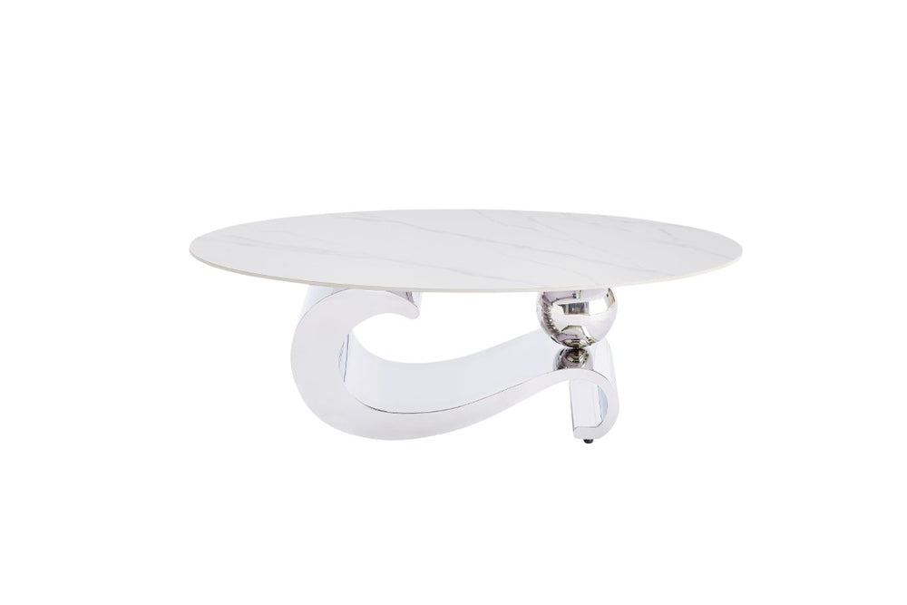 English Elm Silver Stainless Steel Pedestal Coffee Table Sintered Stone Top Modern Living Room W3985S00038