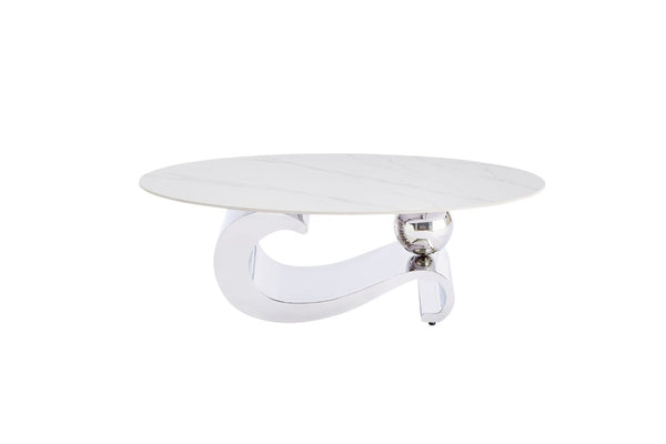 English Elm Silver Stainless Steel Pedestal Coffee Table Sintered Stone Top Modern Living Room W3985S00038