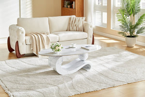 English Elm White Sintered Stone Top Coffee Table with Sculptural Metal Pedestal for Modern Living Rooms W3985S00039