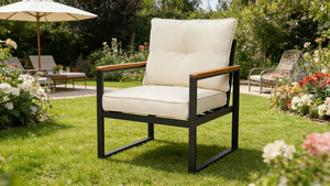 English Elm Steel Powder Coated Outdoor Armchairs Set of 2 with Cushioned Patio Seating W3990P466731