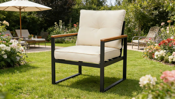 English Elm Steel Powder Coated Outdoor Armchairs Set of 2 with Cushioned Patio Seating W3990P466731