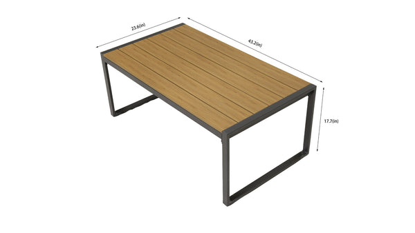 English Elm Steel Frame Outdoor Coffee Table with Wpc Wood Grain Top for Porch Deck or Balcony W3990P466732