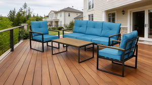 English Elm Steel Frame Outdoor Coffee Table with Wpc Wood Grain Top for Porch Deck or Balcony W3990P466732