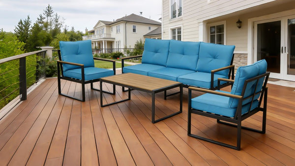 English Elm Steel Frame Outdoor Coffee Table with Wpc Wood Grain Top for Porch Deck or Balcony W3990P466732