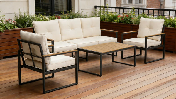 English Elm Steel Frame Outdoor Coffee Table with Wpc Wood Grain Top for Porch Deck or Balcony W3990P466732