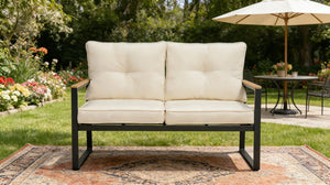 English Elm Outdoor Steel Frame Two Seat Patio Sofa with Washable Cushions for Porch or Balcony W3990P466733