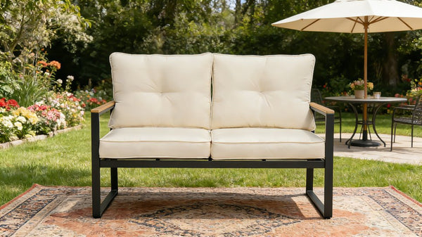 English Elm Outdoor Steel Frame Two Seat Patio Sofa with Washable Cushions for Porch or Balcony W3990P466733