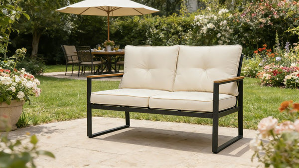 English Elm Outdoor Steel Frame Two Seat Patio Sofa with Washable Cushions for Porch or Balcony W3990P466733