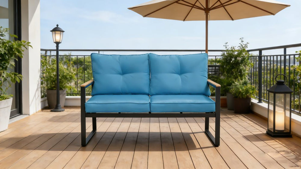 English Elm Outdoor Steel Frame Loveseat Sofa with Thick Cushions for Porch Balcony Patio W3990P466772