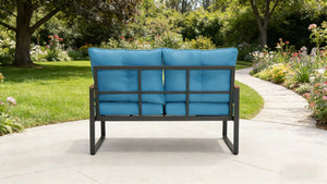English Elm Outdoor Steel Frame Loveseat Sofa with Thick Cushions for Porch Balcony Patio W3990P466772
