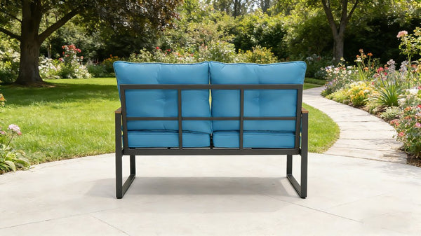 English Elm Outdoor Steel Frame Loveseat Sofa with Thick Cushions for Porch Balcony Patio W3990P466772