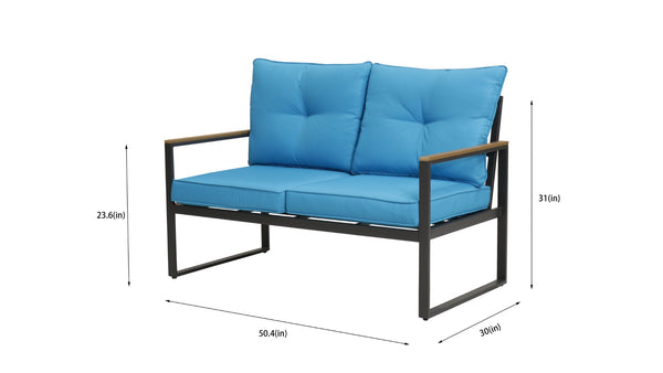 English Elm Outdoor Steel Frame Loveseat Sofa with Thick Cushions for Porch Balcony Patio W3990P466772