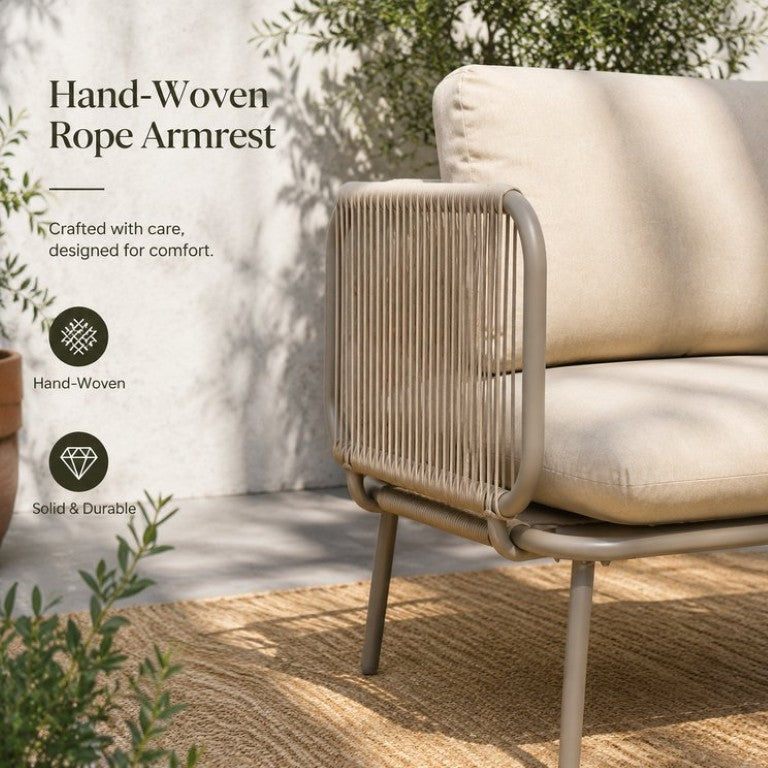 English Elm Modern Outdoor Club Chair Hand Woven Rope Aluminum Frame Patio Accent Seat W3990P494747