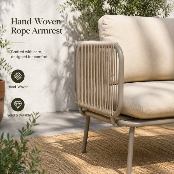 English Elm Modern Outdoor Club Chair Hand Woven Rope Aluminum Frame Patio Accent Seat W3990P494747